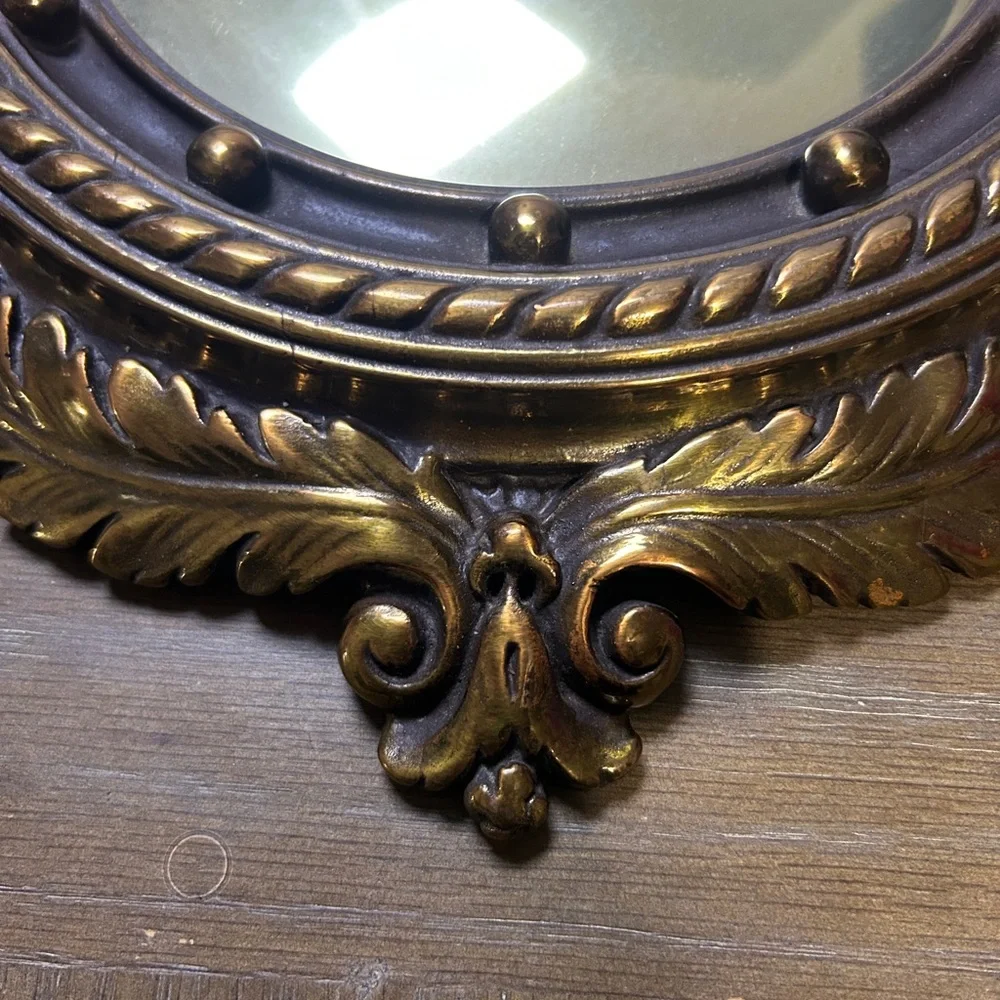 Antique Armor Bronze Federal American Eagle Bulls Eye Convex Mirror. 3.82 1bs